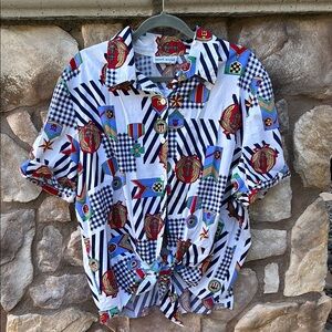 Kenneth Mitchell Nautical Print Button Up Shirt Women’s Sz 22 Short Sleeve Tie